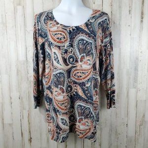 Dressbarn Paisley Blouse Lightweight Sweater 3/4 Sleeves 2x